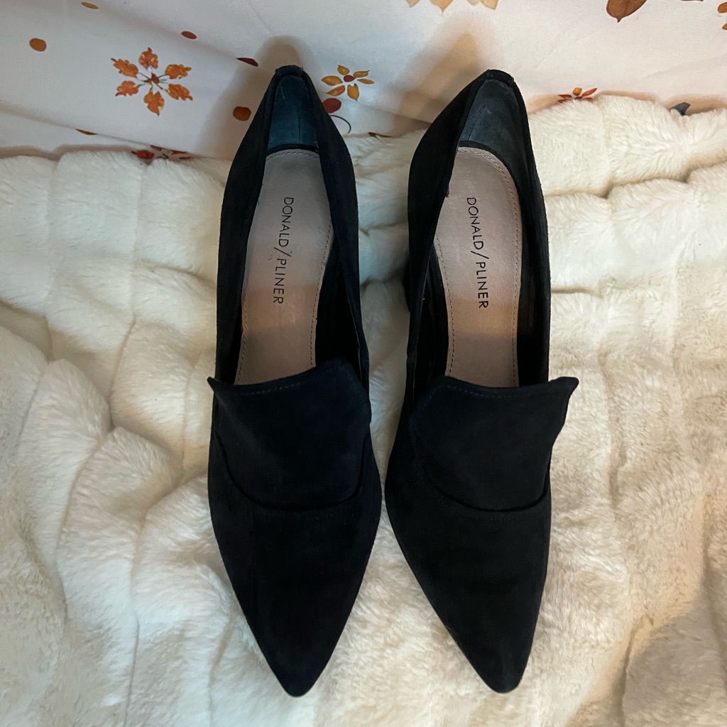 Donald Pliner Womens 9m Heyde Black Suede Block Heel Office Workwear Pumps City